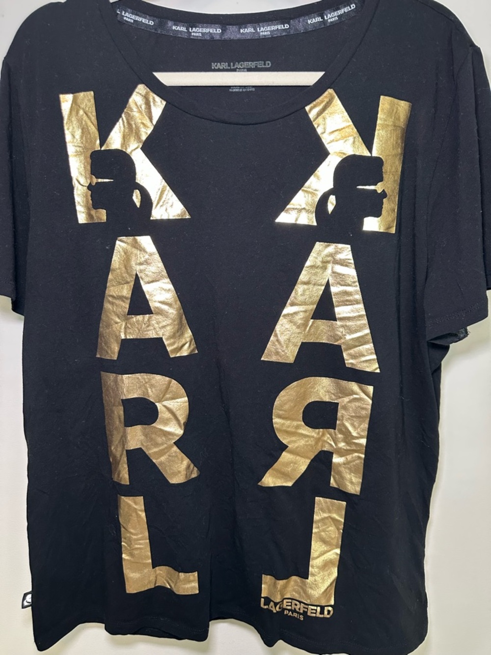 Karl Lagerfeld Paris Black Gold Foil Logo Tee Shirt‎ Karl Head Graphic Designer - Picture 3 of 8
